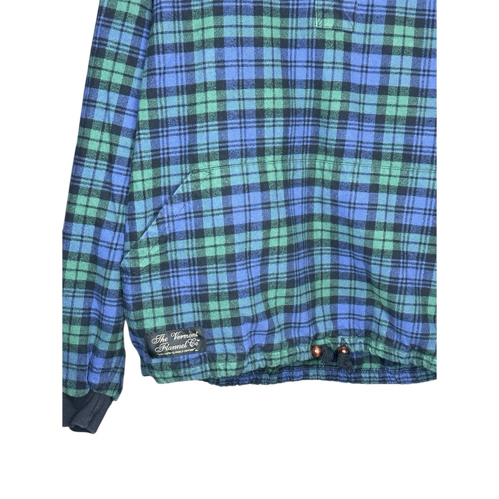 The Vermont Flannel Co Hooded Flannel Pullover Men Size Large Hood Green Plaid - Picture 5 of 9